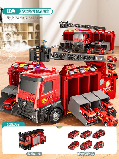 Alloy Fire Truck Toy with Extending Ladder – Transforming Rescue Truck