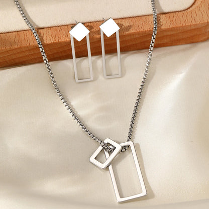 Minimalistisches Edelstahl-Schmuckset für Damen – Geometrisches Hohldesign, Elegantes Bankettgeschenk