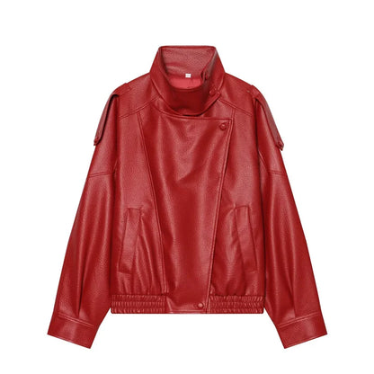 Chaqueta de cuero sintético con cremallera para mujer Guobioziy