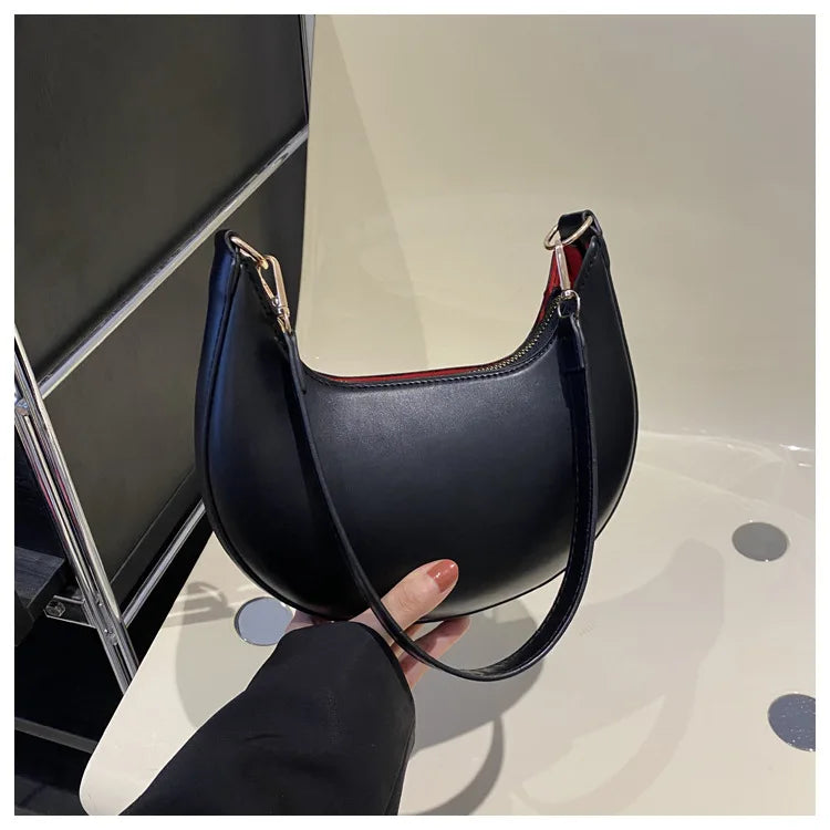 Women's Crescent Moon Shoulder Bag – Soft Vegan Leather Handbag