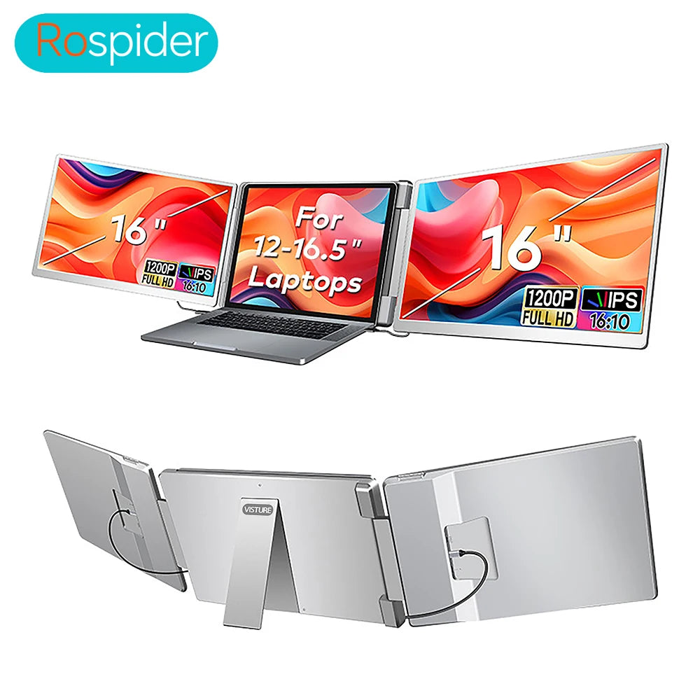 Rospider Portable FHD IPS Dual/Triple Screen Extender – 14", 15.6" & 16" Laptop Monitor with 360° Rotation