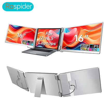 Rospider Tragbarer FHD IPS Dual-/Triple-Screen-Erweiterung – 14", 15,6" & 16" Laptop-Monitor mit 360°-Drehung