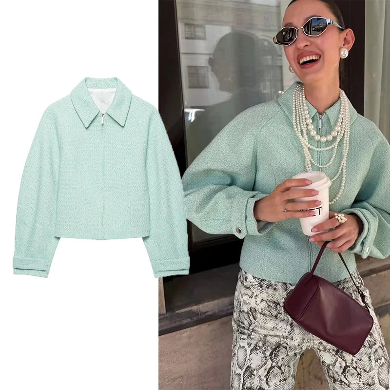 Women's Causal  Zipper Lapel Jackets Autumn Winter Fashion Long Sleeve Daily Coats High Street Ladies Outwear