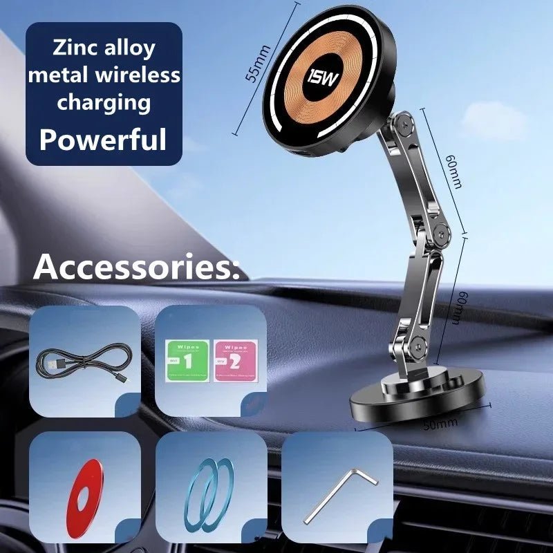 Magnetic Wireless Car Charger Stand & Phone Mount