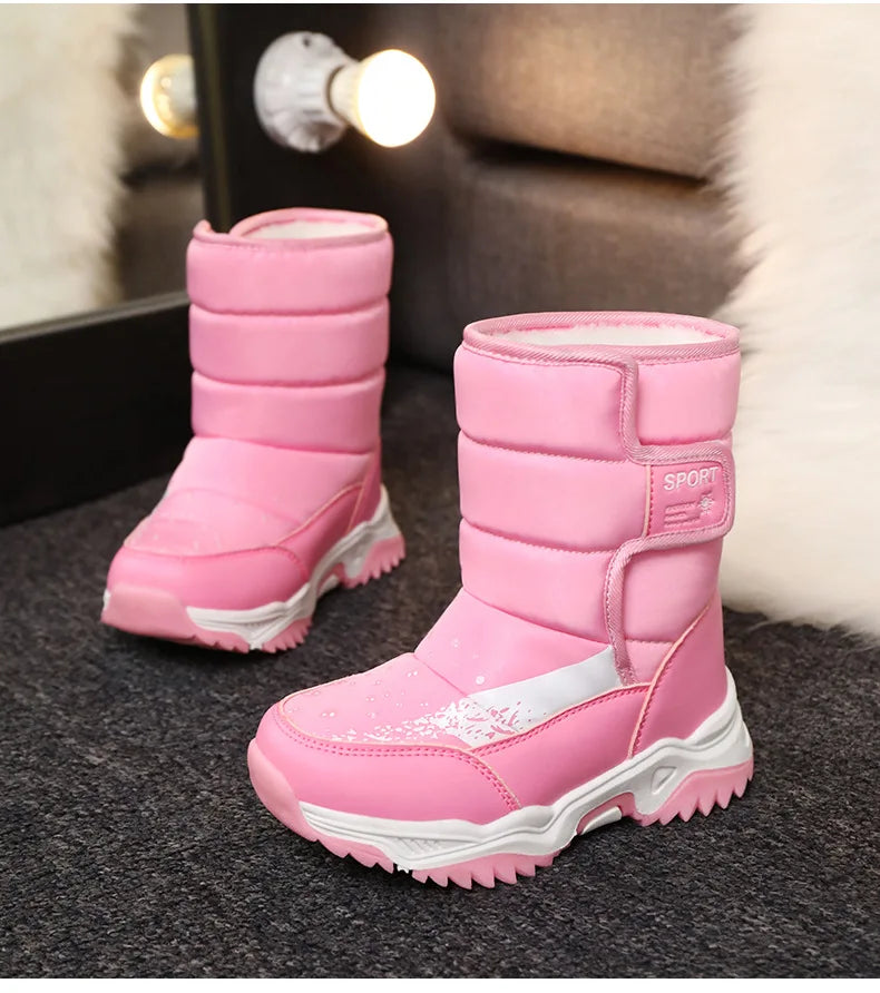 2025 New Winter Children Snow Boots Waterproof Warm Fur Rubber Sole Non-slip Fashion Girls Boys Boots EU 26-37