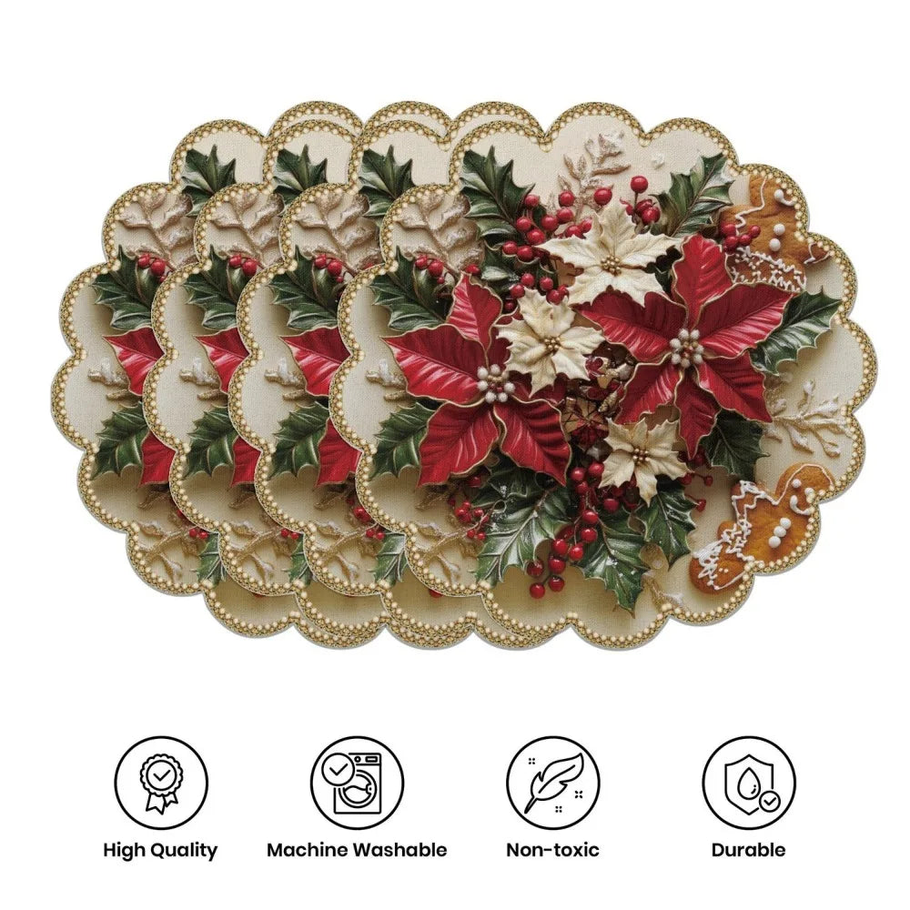 Christmas Round Placemats – Set of 4, Non-Slip & Heat Resistant