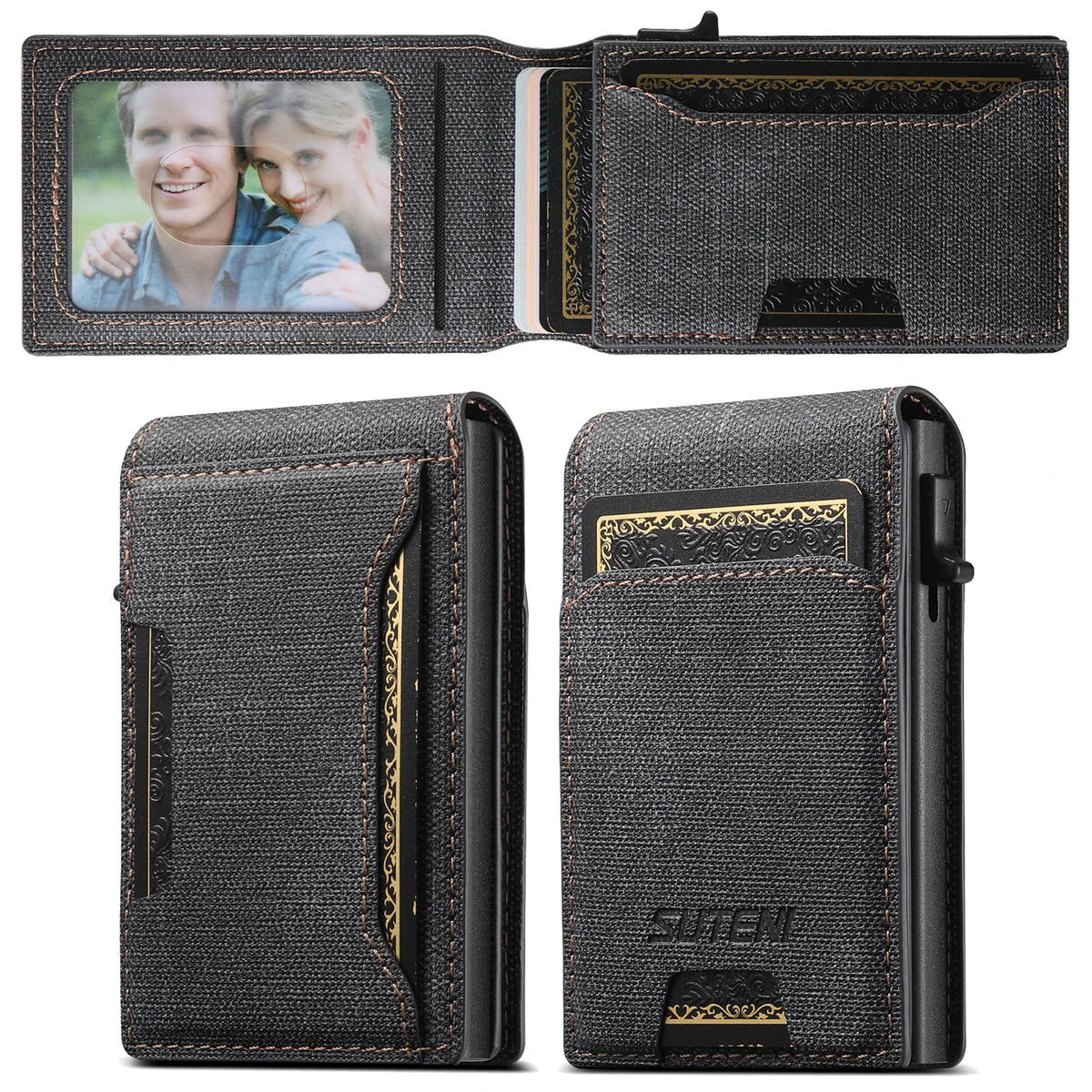 Push-Out Card Holder Wallet – Slim Faux Leather, Holds up to 12 Cards