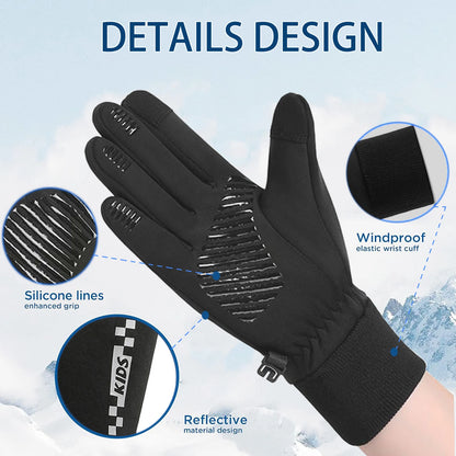Fleecegefütterte Winter-Touchscreen-Handschuhe für Kinder – Rutschfest (Alter 5–14)