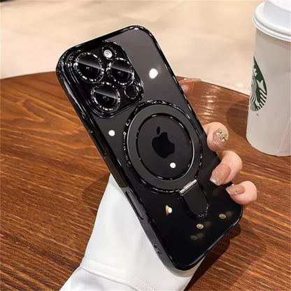 Custodia magnetica trasparente per iPhone con anello supporto