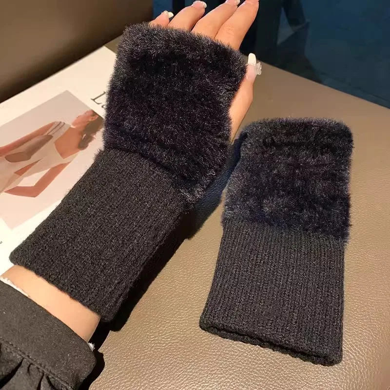 Women's Plush Knit Fingerless Gloves – Soft Wrist Warmers