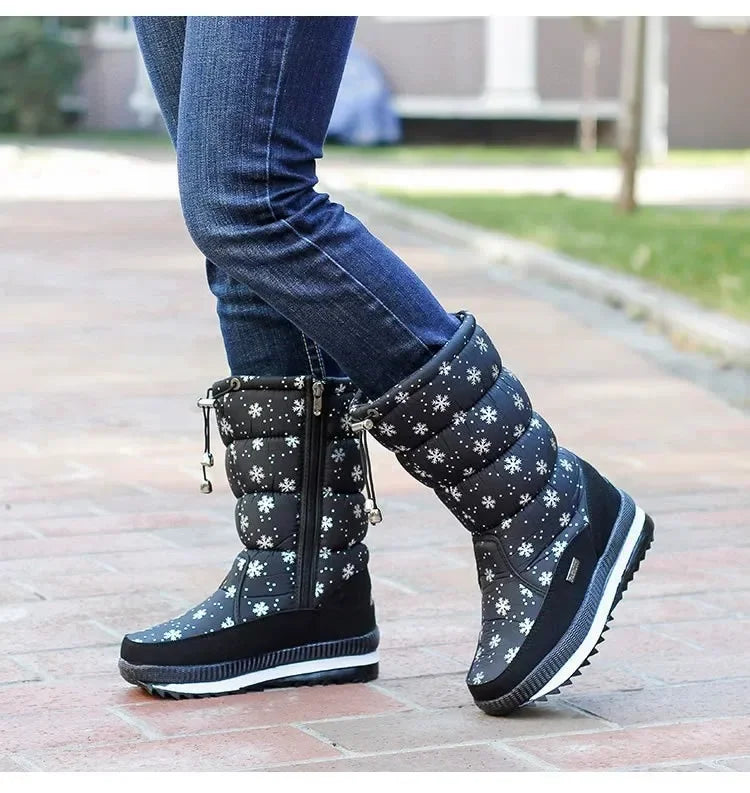 Women's Platform Snow Boots – Plush-Lined Mid-Calf Winter Boots with Side Zip