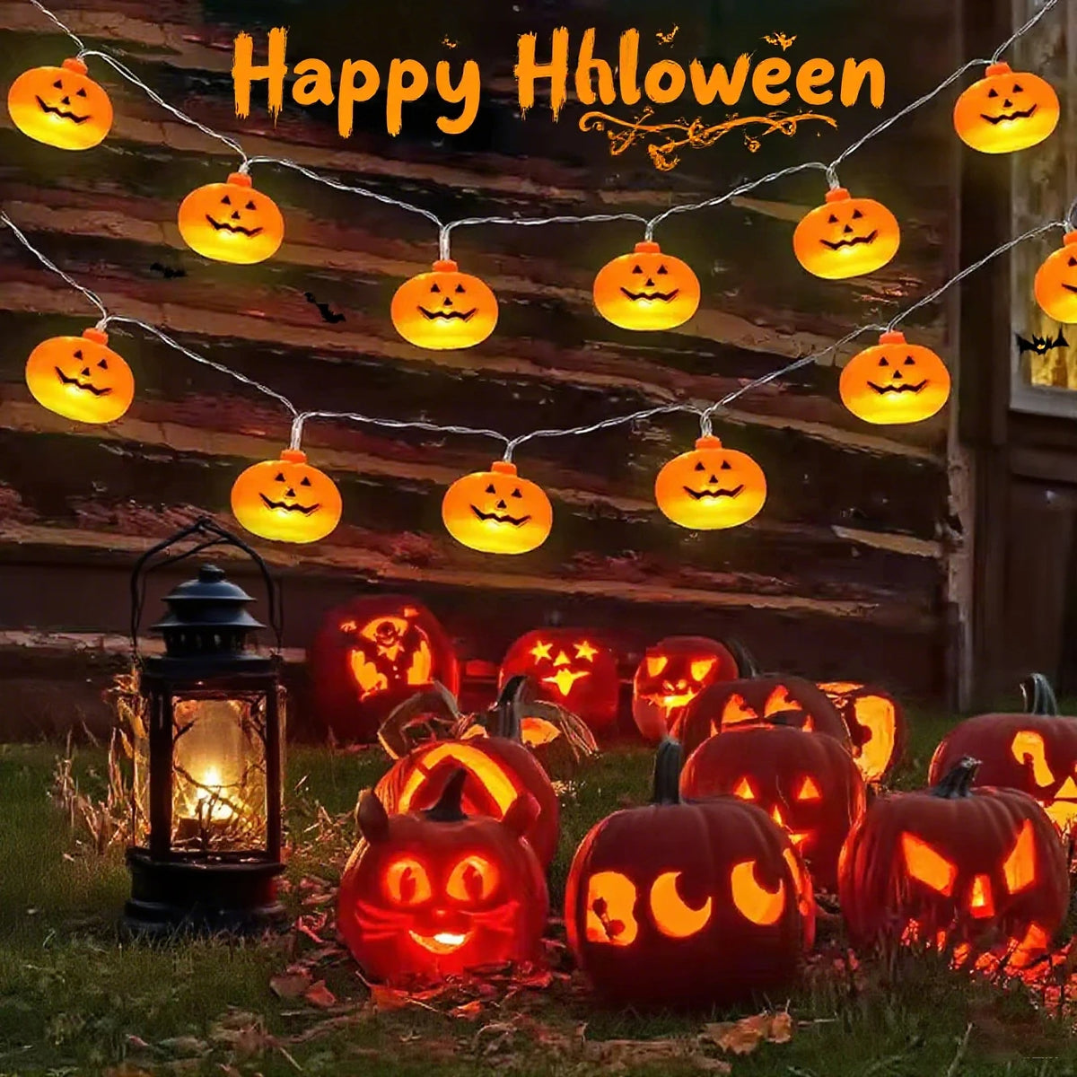 Jack-O'-Lantern Pumpkin LED String Lights – Battery Powered Halloween Decor