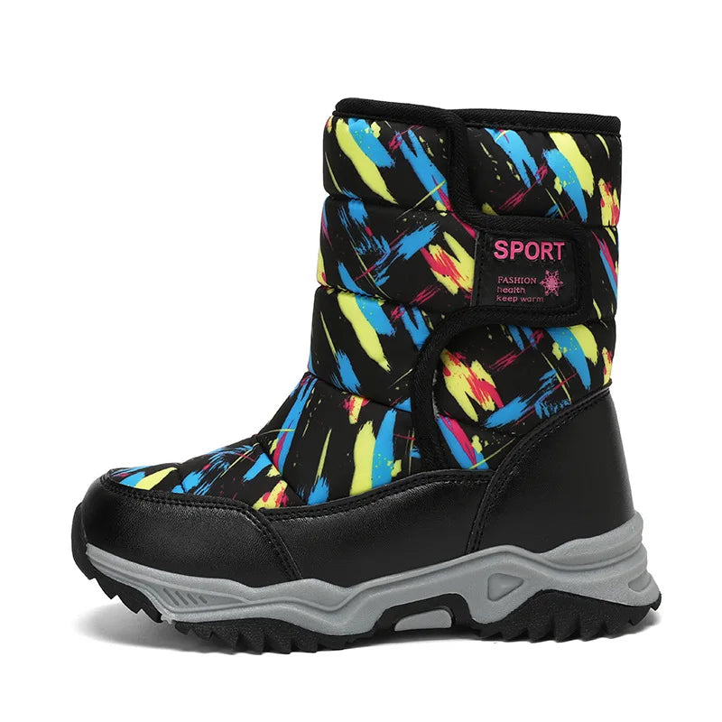 Kids' Plush-Lined Hook-and-Loop Winter Ankle Boots