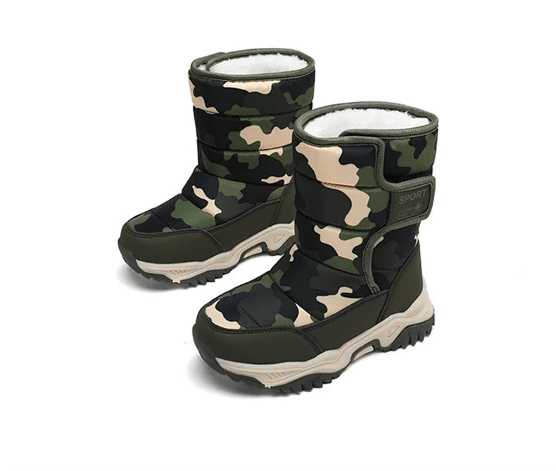 Kids' Plush-Lined Hook-and-Loop Winter Ankle Boots