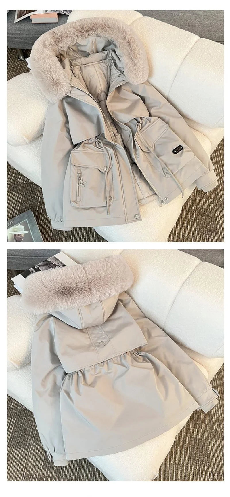 Streetwear Winter Short Parkas Women's Detachable Liner Cotton-padded Jackets Fur Collar Hooded Coats Lady Outerwear 3 Ways Wear