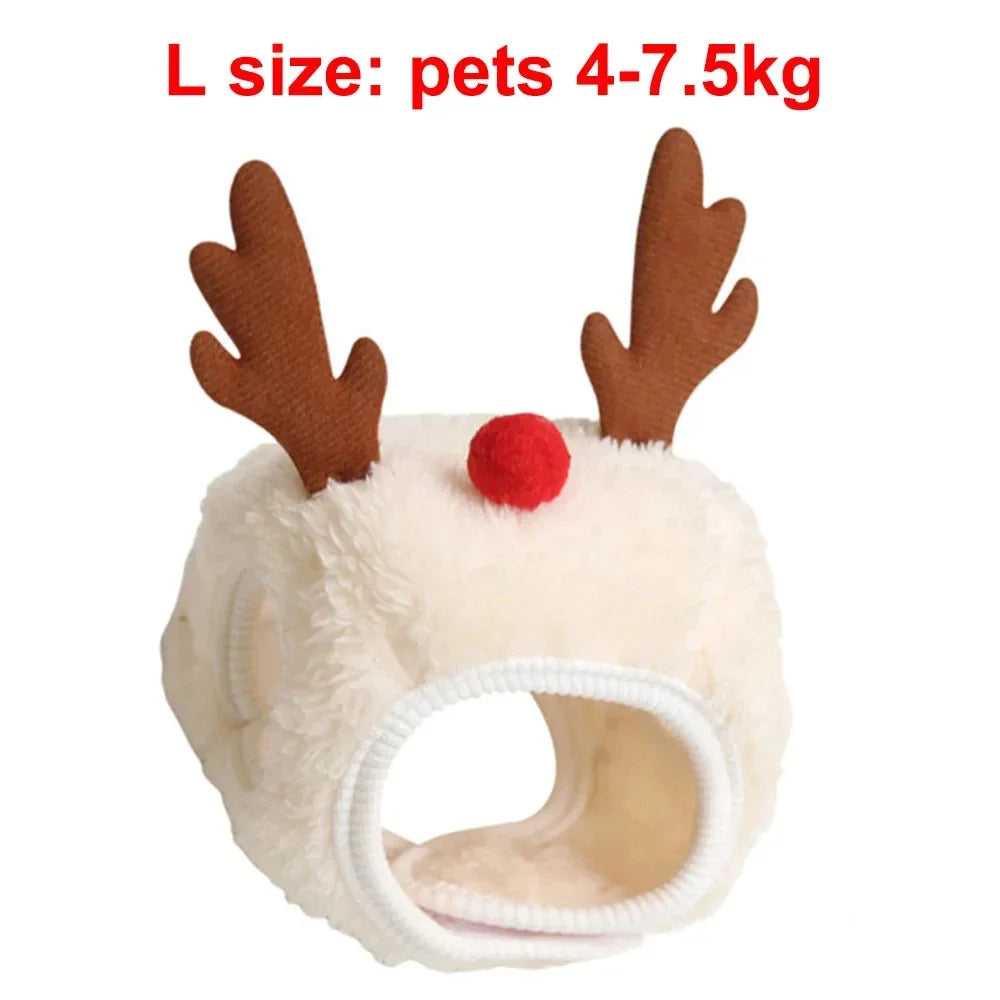 Christmas Pet Costume Set – Santa or Reindeer Hat with Scarf for Cats & Small Dogs