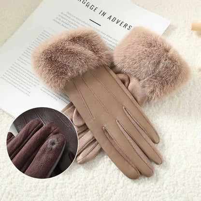 Guanti da donna in ecopelle con polsino in ecopelliccia – Touchscreen