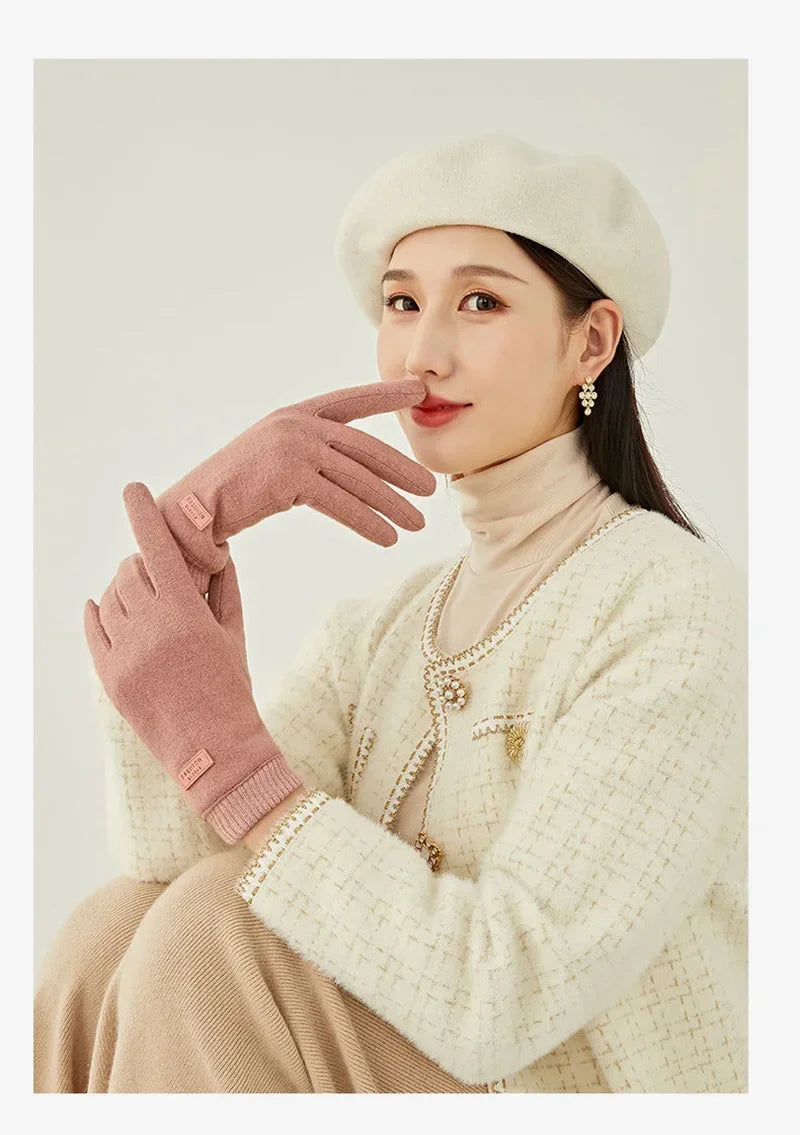 Women's Knit-Cuff Plush Touchscreen Gloves