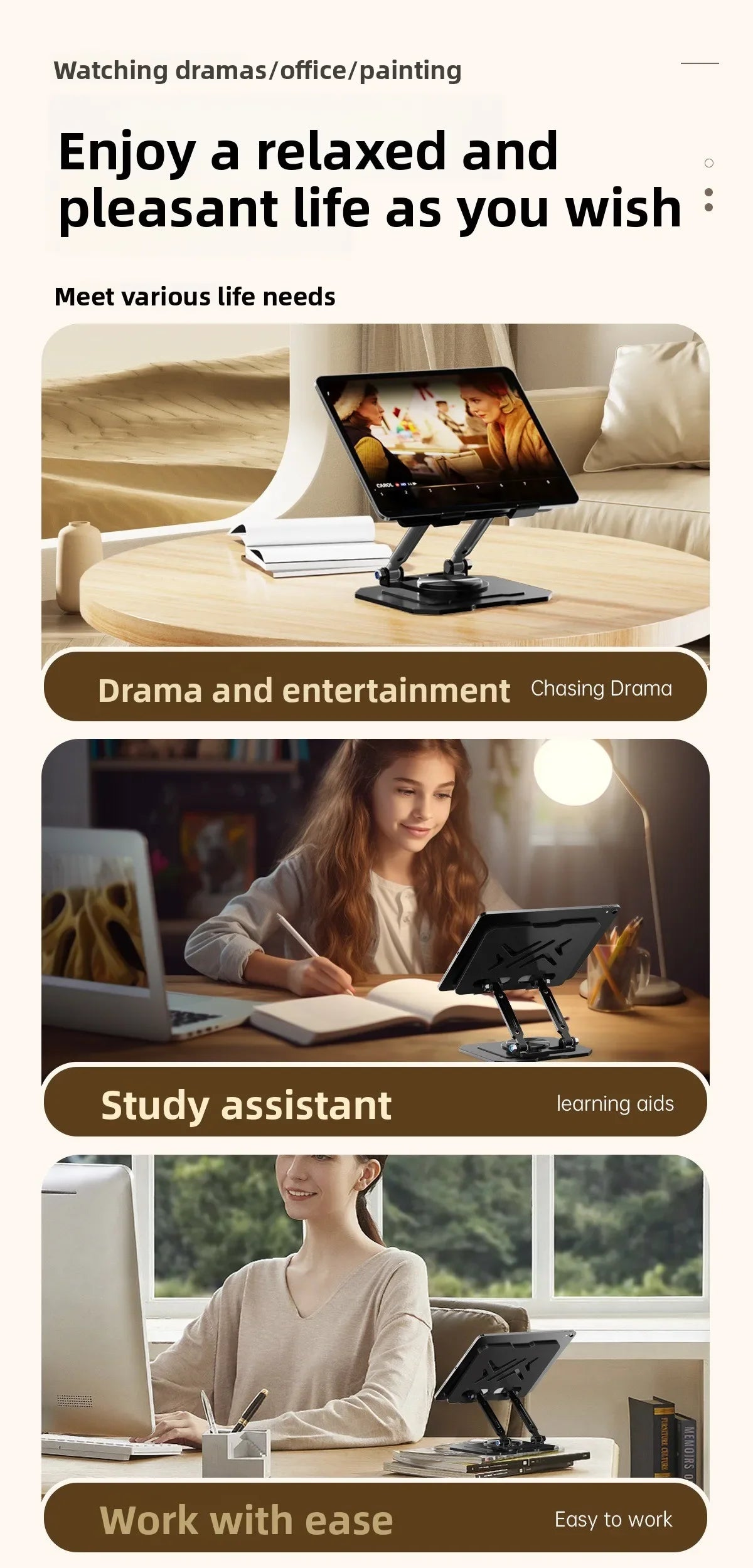 Sturdy 360° Rotation Laptop Stand Adjustable Foldable Notebook Holder Space-saving Durable Desktop Riser for 10-17 Inch Laptops
