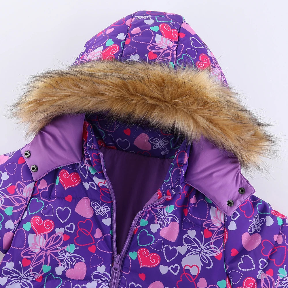 4-8T Kids Girls Ski Suits Hooded Snowboard Coats Children Winter Warm Pant Outdoor Sportwear Thick Cotton Snowboard Skiing Suit