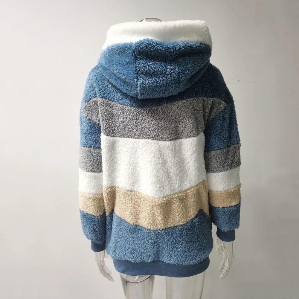 Winter Fashion Women's Coat 2026 Hooded Zipper Ladies Jacket Spliced Thick Cashmere Women Jacket Stitching Plaid Ladies Coats