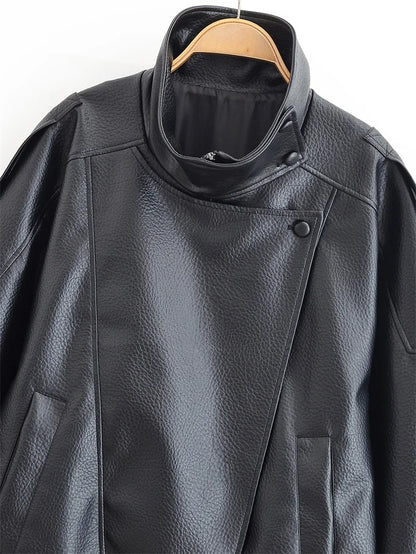 Chaqueta de cuero sintético con cremallera para mujer Guobioziy