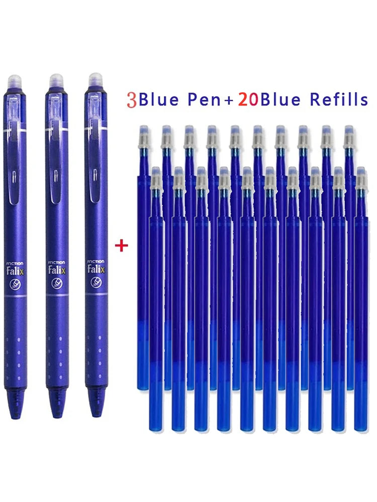 Erasable Retractable Gel Pen Set, 0.5mm Black Blue Ink Pens with Refills and Built-in Eraser for Daily School Office Stationery