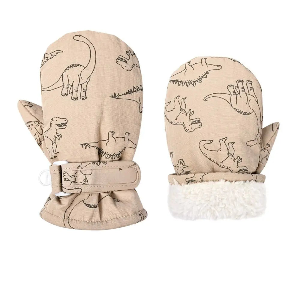 Kids' Dinosaur Print Winter Gloves – Fleece-Lined Snow Gloves