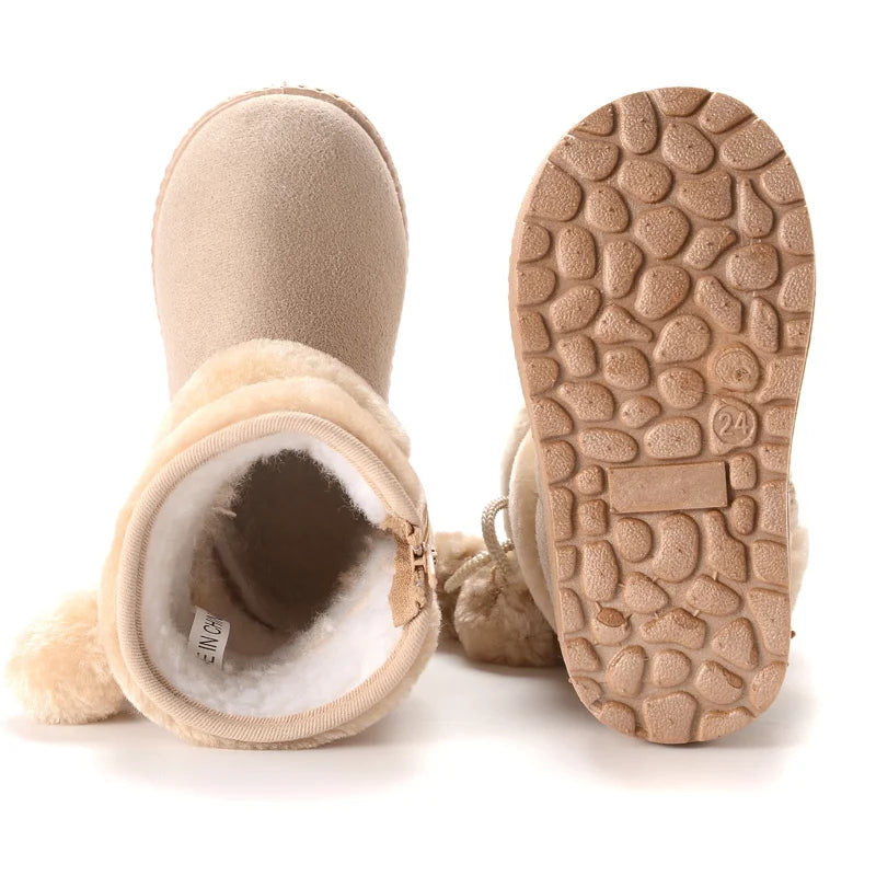 Kids' Pom-Pom Snow Boots – Plush-Lined Winter Boots with Side Zip