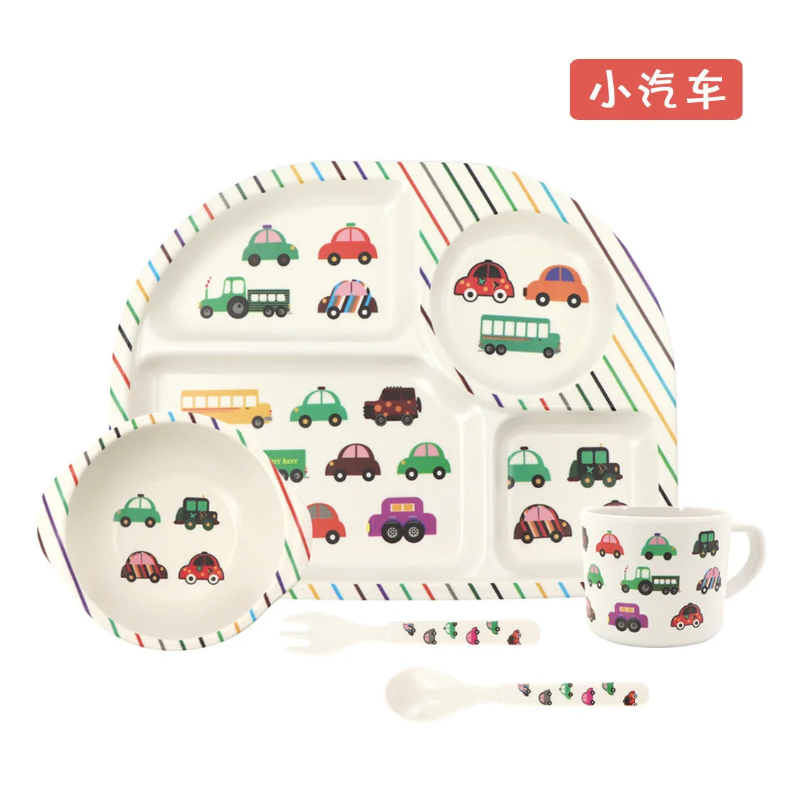 5-Piece Cartoon Bamboo-Fibre Kids' Tableware Set
