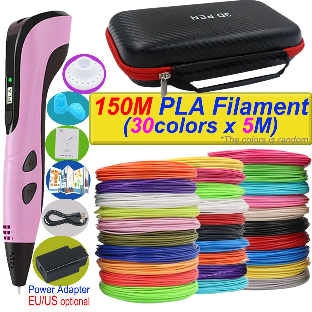 Penna 3D per bambini – Display LCD, velocità regolabile e kit con filamento PLA e custodia
