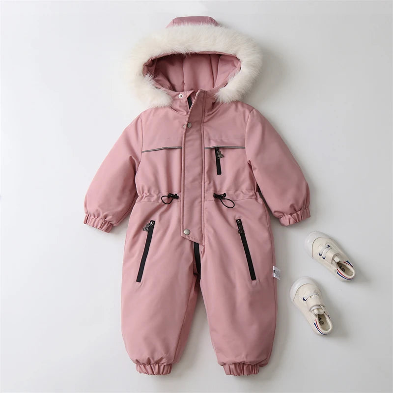 Children Winter Jumpsuit Thicken Boys Ski Suit Warm Baby Snowsuit Waterproof Boys Overalls Hooded Girls Jacket Clothes 2-5Years