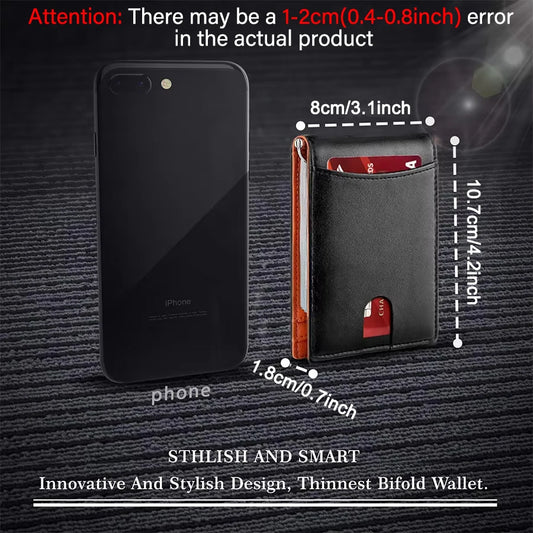 Men's Slim Bifold Wallet with Money Clip – RFID-Blocking