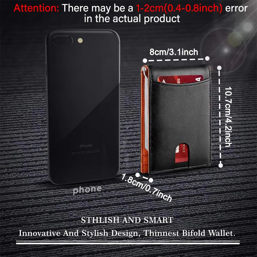 Men's Slim Bifold Wallet with Money Clip – RFID-Blocking