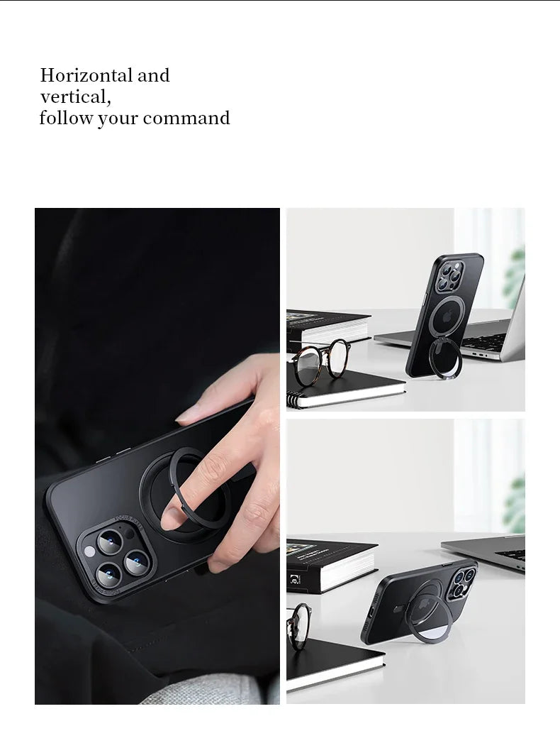 Magnetic iPhone Case with 360° Rotating Ring Stand