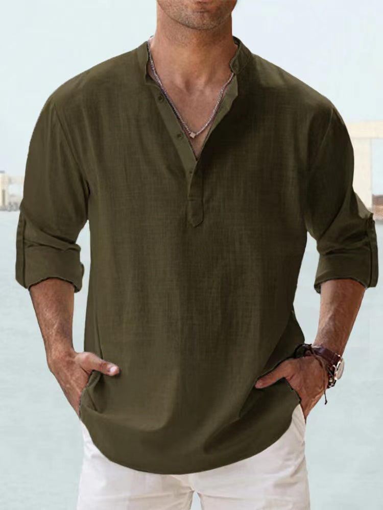 Men's Cotton Long-Sleeve Henley Shirt