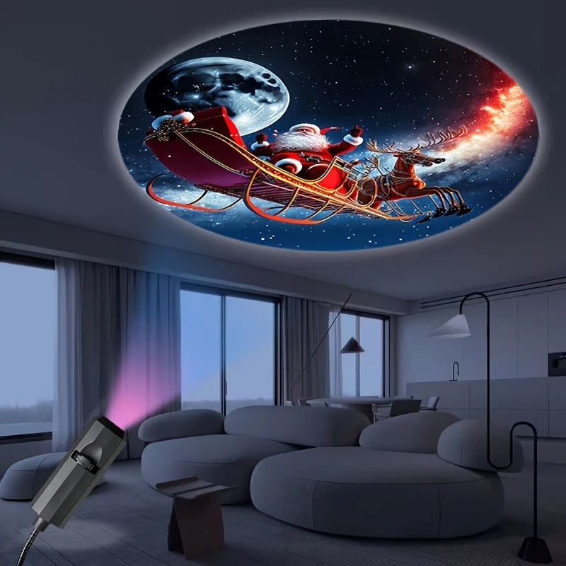 Mini USB Christmas Projector – Santa, Snowman & Tree Patterns