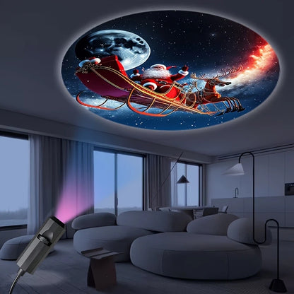 Mini proyector navideño USB – Patrones de Papá Noel, muñeco de nieve y árbol