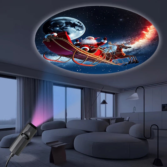 Mini USB Christmas Projector – Santa, Snowman & Tree Patterns