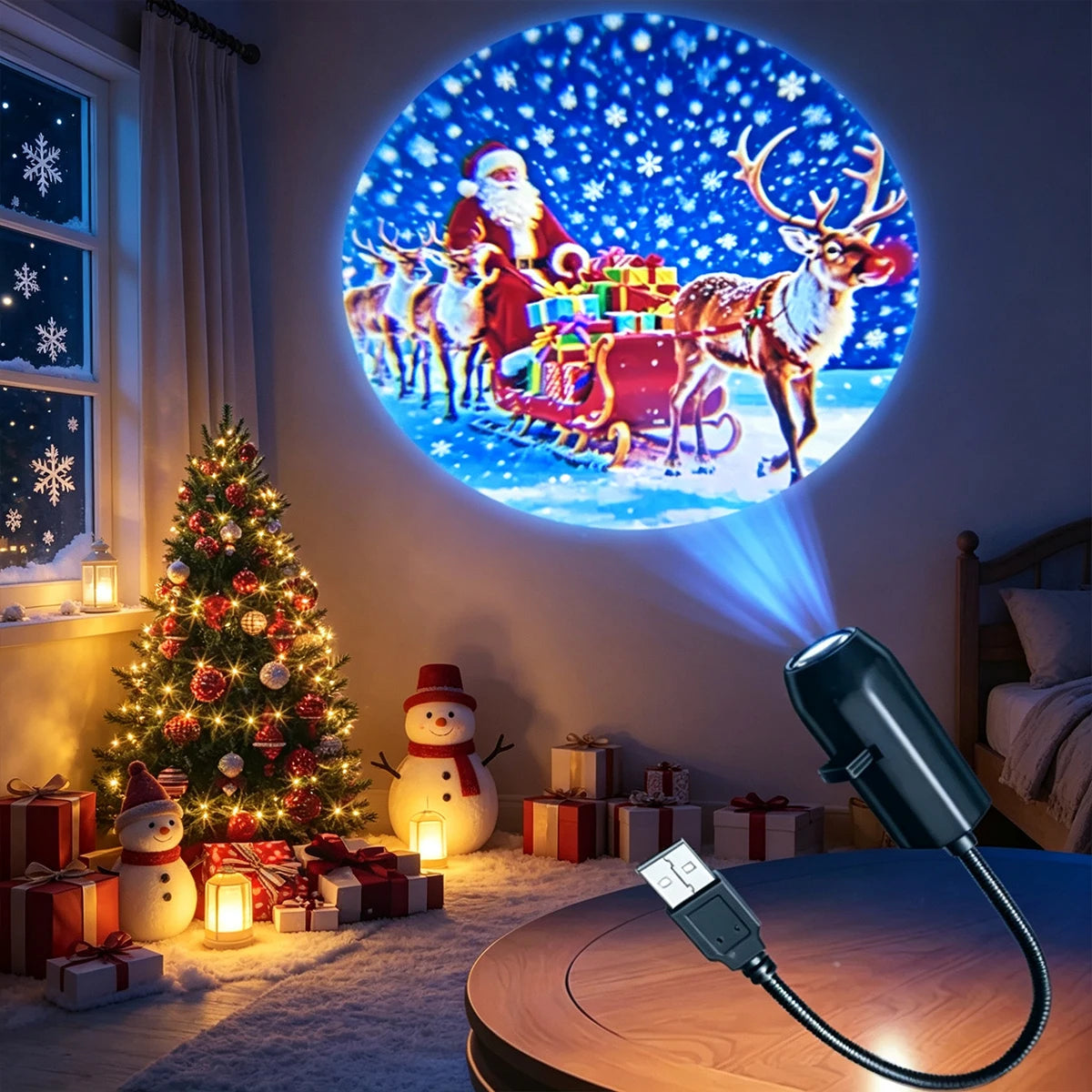 USB Christmas Projector Lamp with Flexible Gooseneck – Car & Desk