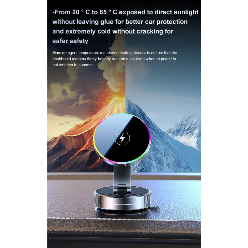 15W RGB Wireless Car Charger & 360° Phone Holder