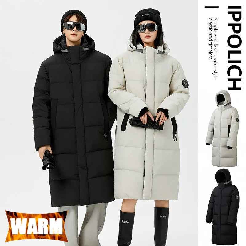 Winter Long Down Jacket Women Windbreaker Jacket Fashion Couple Down Coat Warm Hooded Thick Winter Windproof Waterproof Men Coat