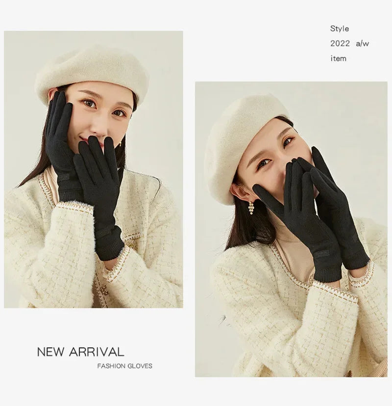 Women's Knit-Cuff Plush Touchscreen Gloves