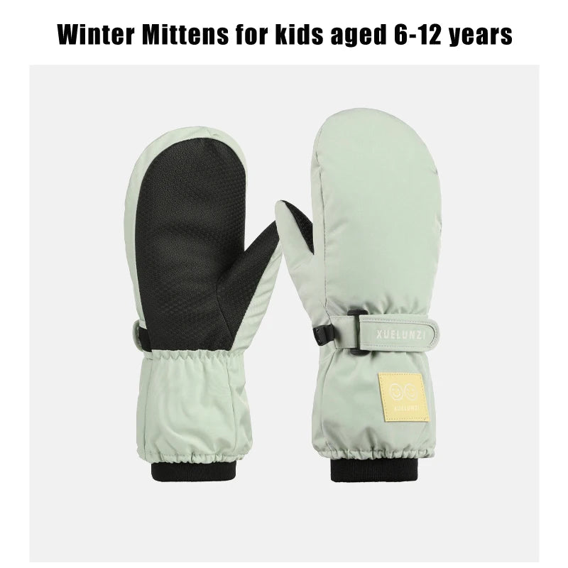 Kids' Waterproof Ski Mittens with Long Cuffs – Ages 6 to 12