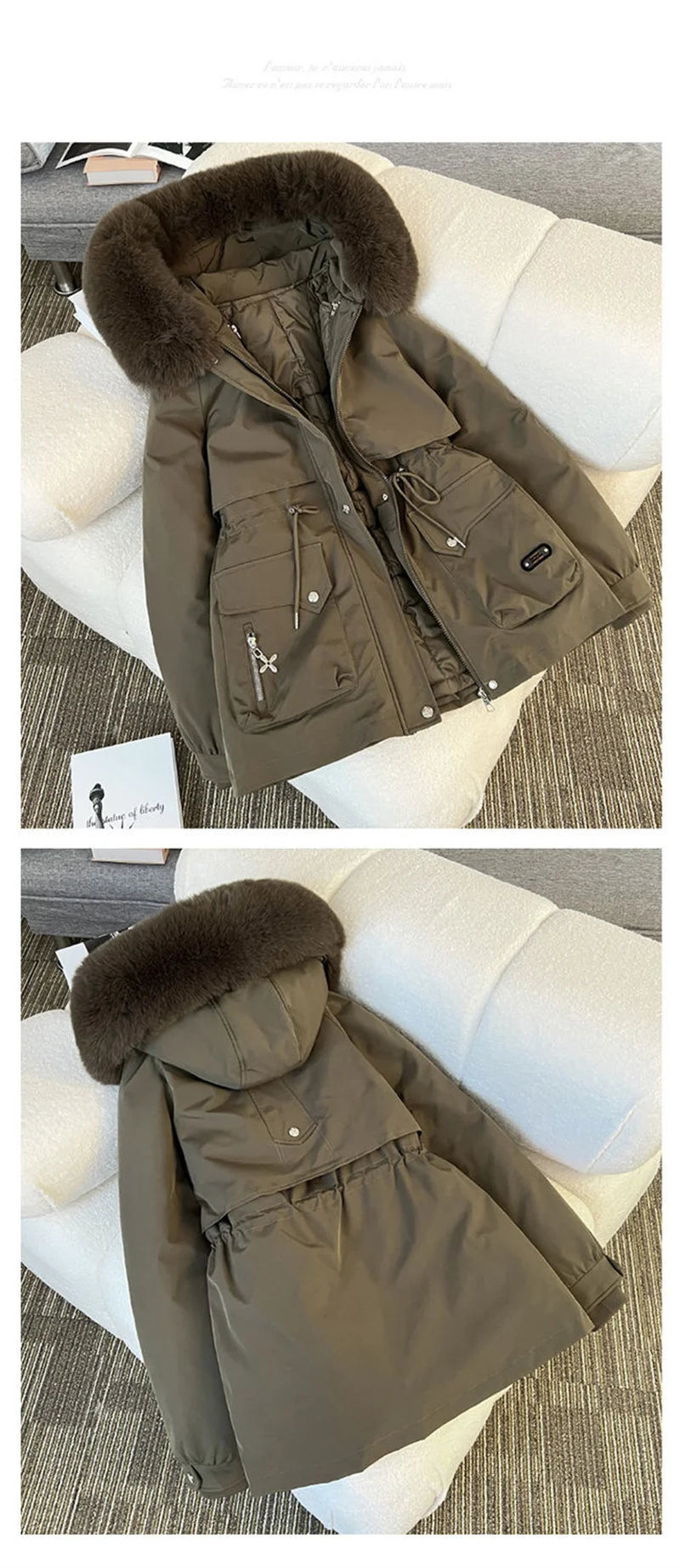 Streetwear Winter Short Parkas Women's Detachable Liner Cotton-padded Jackets Fur Collar Hooded Coats Lady Outerwear 3 Ways Wear