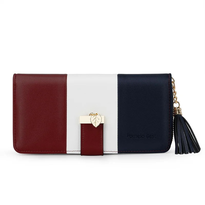 Women's Colour-Block Long Zip Wallet – RFID Blocking, 9 Card Slots, Fits a Phone