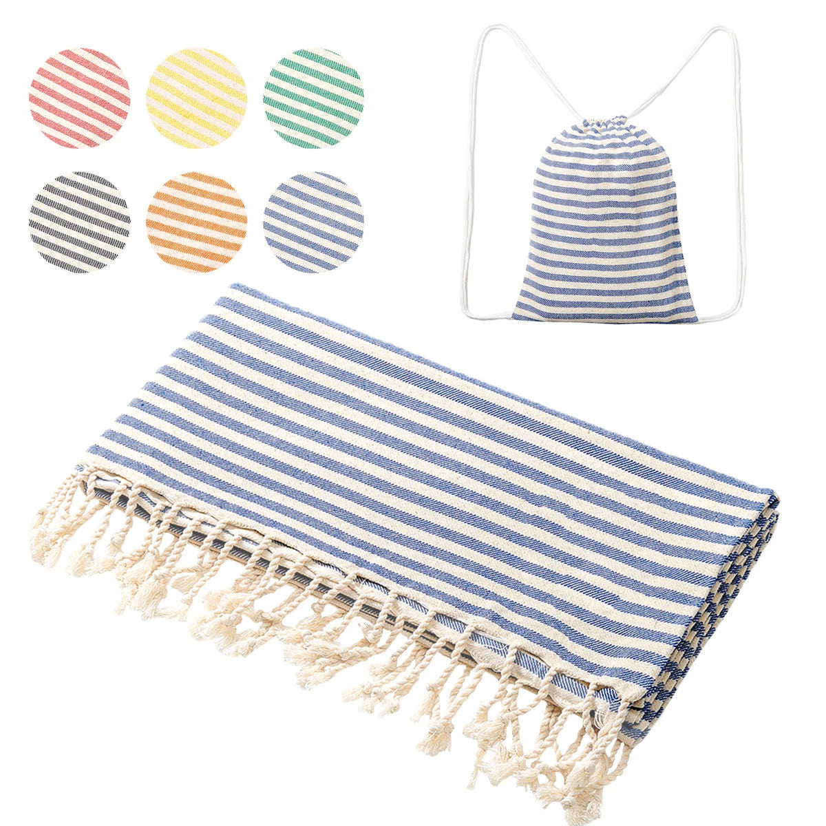 Turkish-Style Striped Tassel Towel – Large 100 × 180 cm