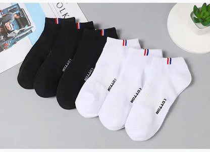 Men's Striped Cotton Ankle Socks – 5 or 10 Pairs, Black & White