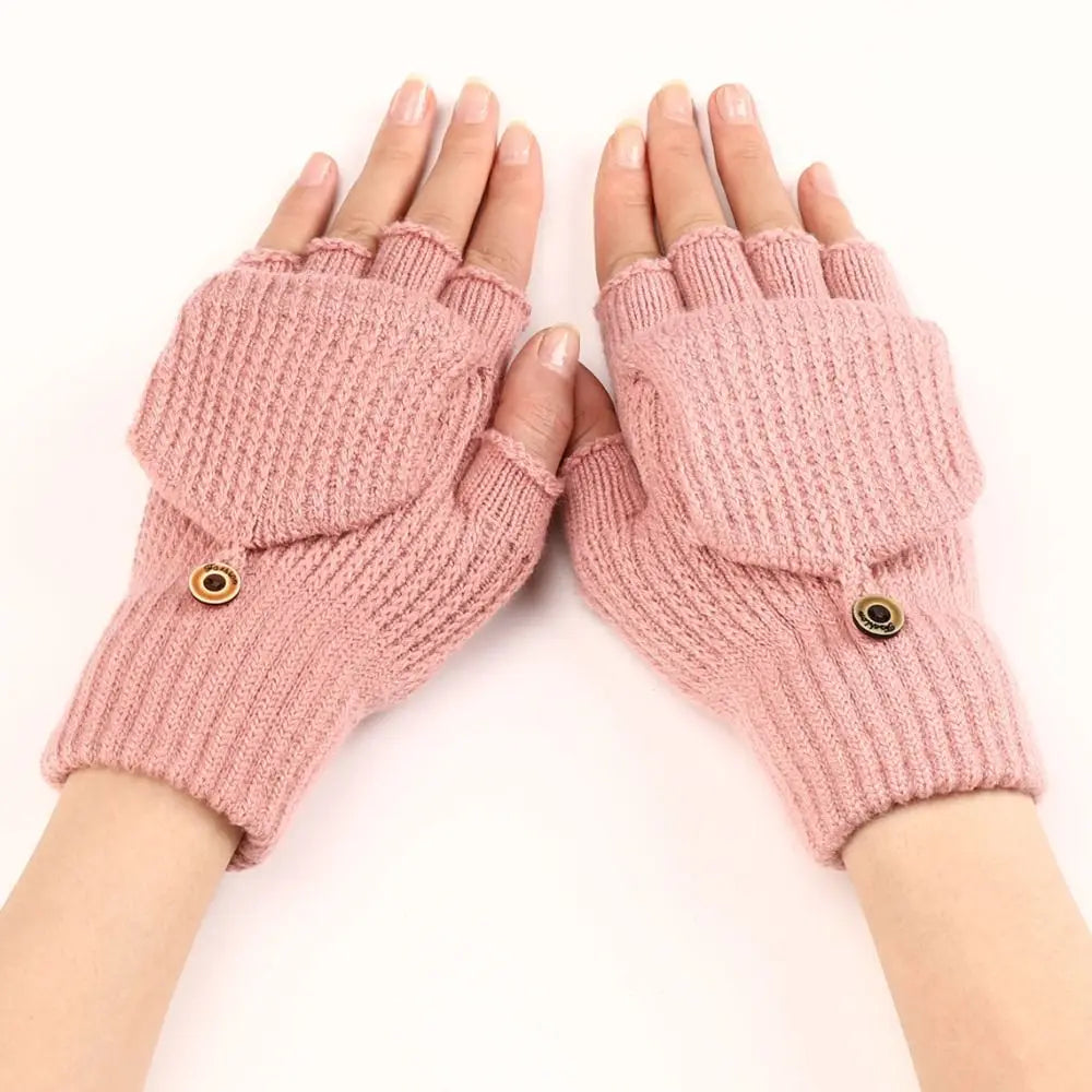 Knit Flip-Top Fingerless Mittens – Convertible Winter Gloves