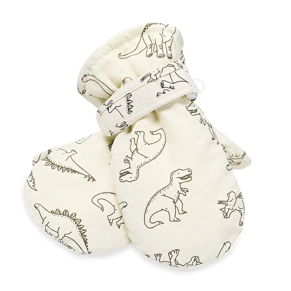 Kids' Dinosaur Print Winter Gloves – Fleece-Lined Snow Gloves